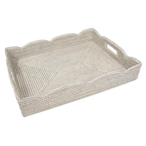 Rattan Scalloped Large Tray in Cream
