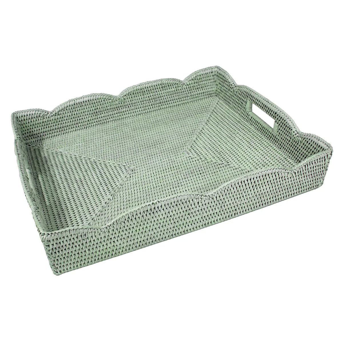 Rattan Scalloped Large Tray in Green