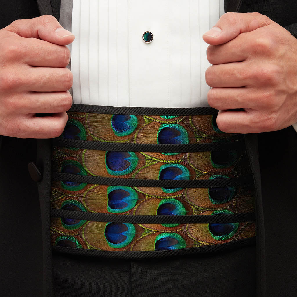 Teal & Gold Cummerbund - Peacock Feathers | Brackish Teal & Gold Cummerbund - Peacock Feathers | Brackish