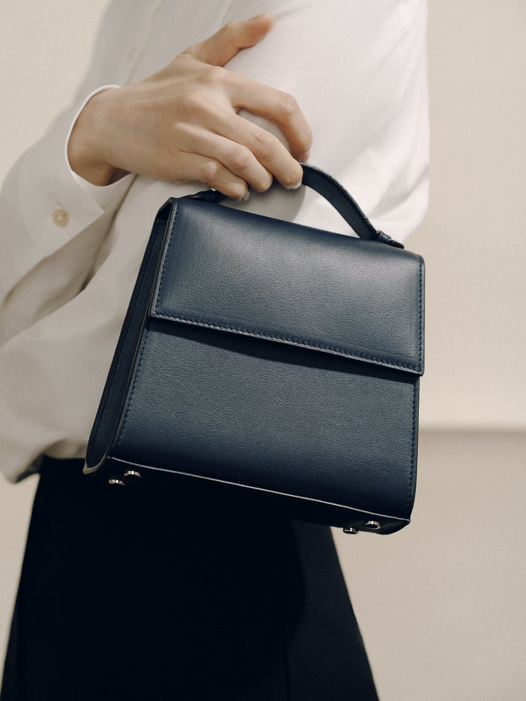 The Small Top Handle in Navy Nappa by Hunting Season