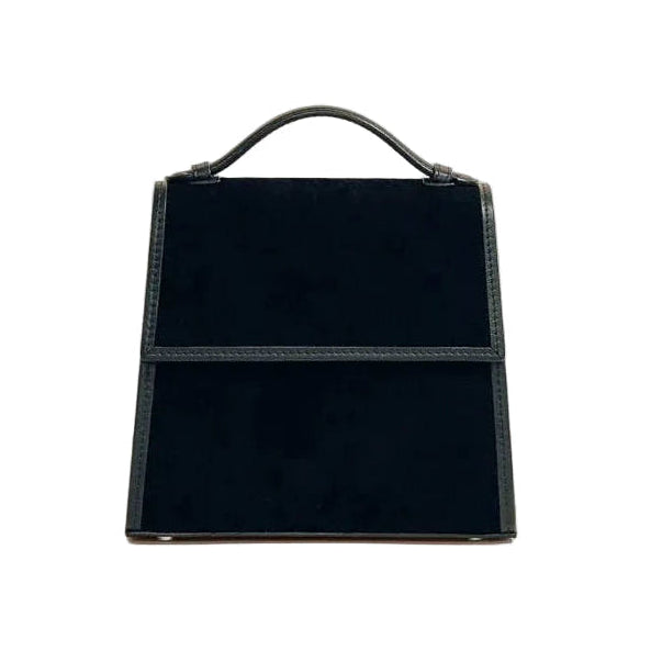 The Small Top Handle in Black Suede