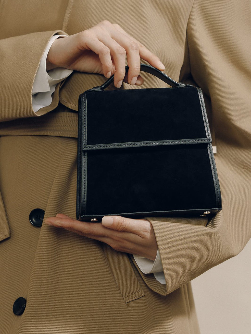 The Small Top Handle in Black Suede by Hunting Season