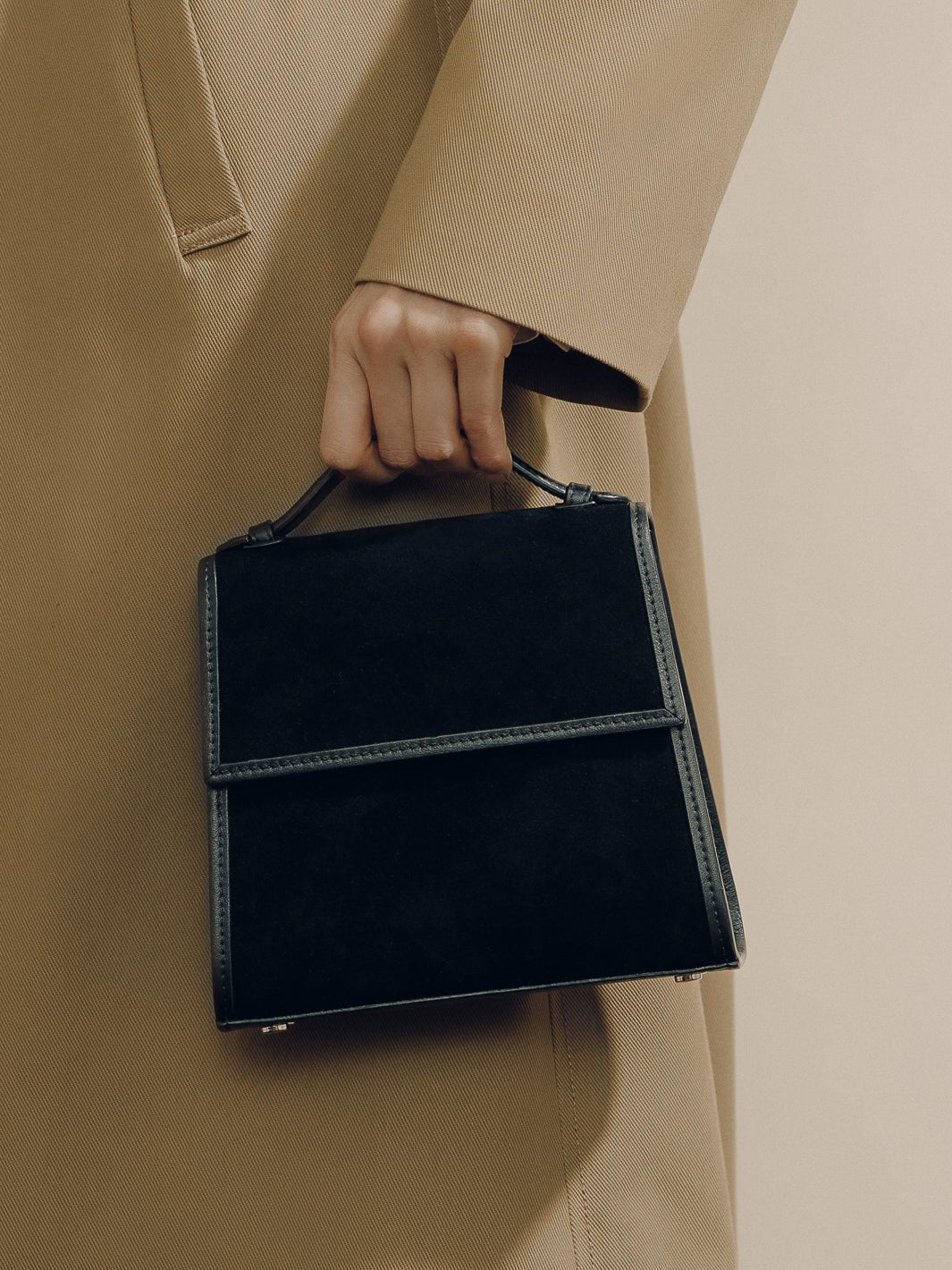 The Small Top Handle in Black Suede by Hunting Season
