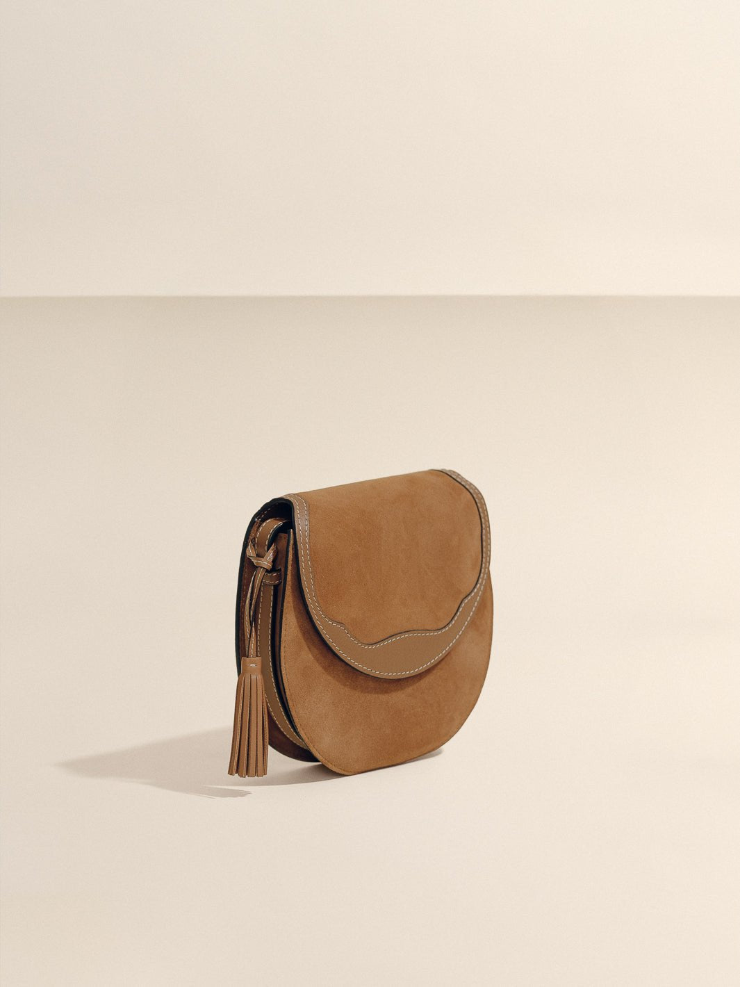 The Small Western Trim Saddle in Cognac Suede by Hunting Season