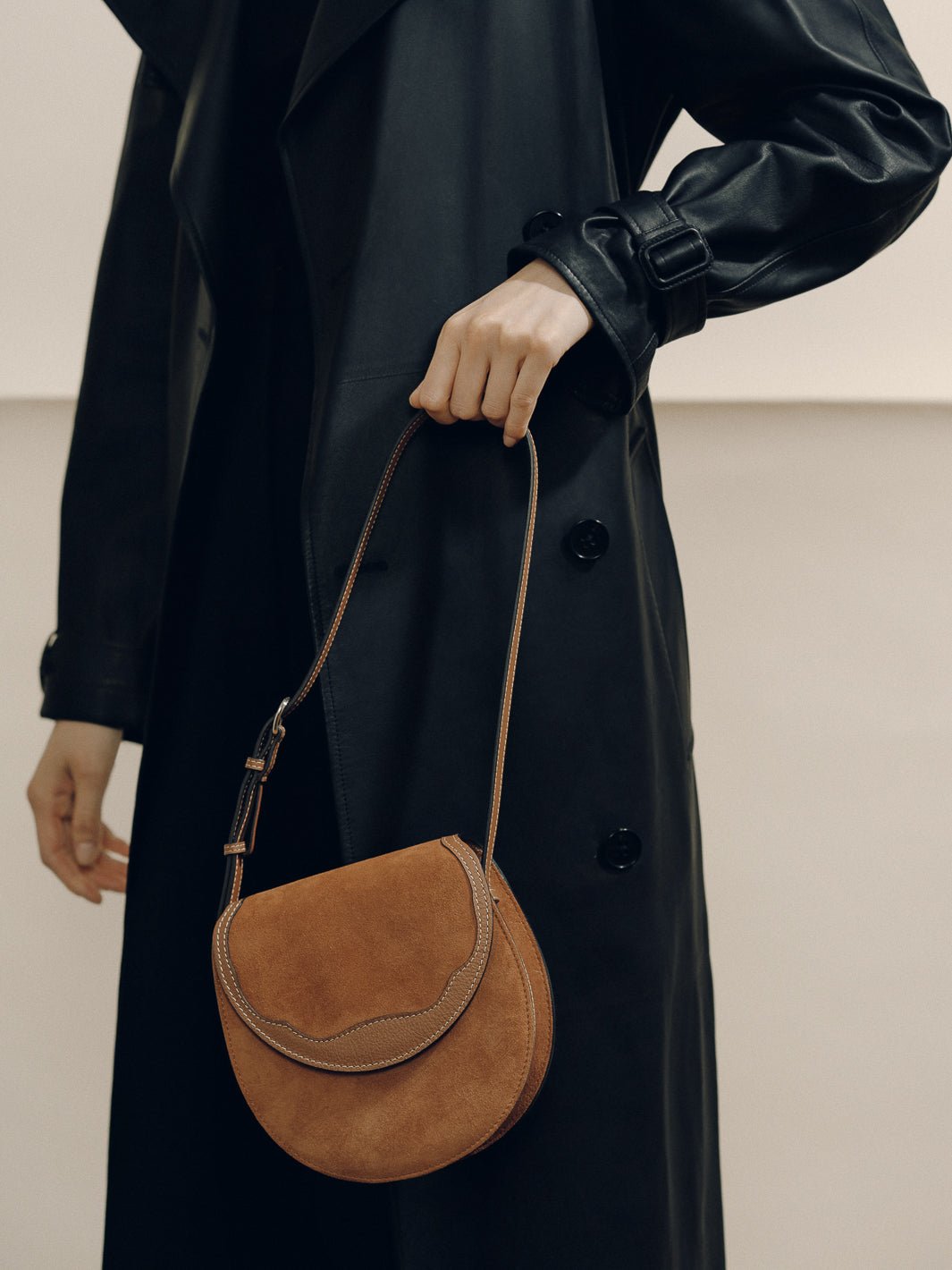 The Small Western Trim Saddle in Cognac Suede by Hunting Season