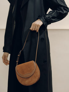 The Small Western Trim Saddle in Cognac Suede by Hunting Season
