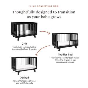 Hudson 3-in-1 Convertible Crib with Toddler Bed Conversion Kit in Black