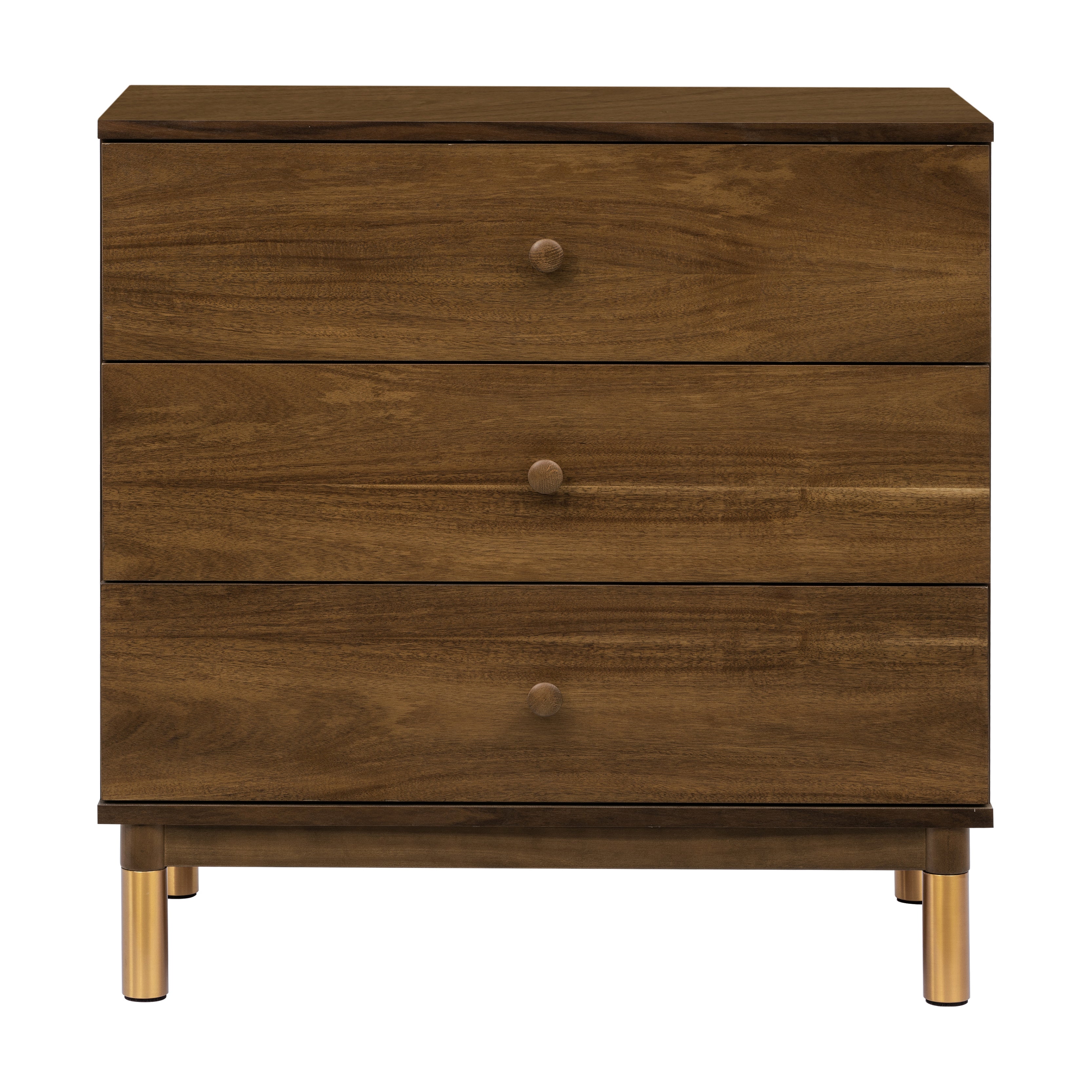Gelato 3-Drawer Changer Dresser with Removable Changing Tray in Natural Walnut & Gold Feet