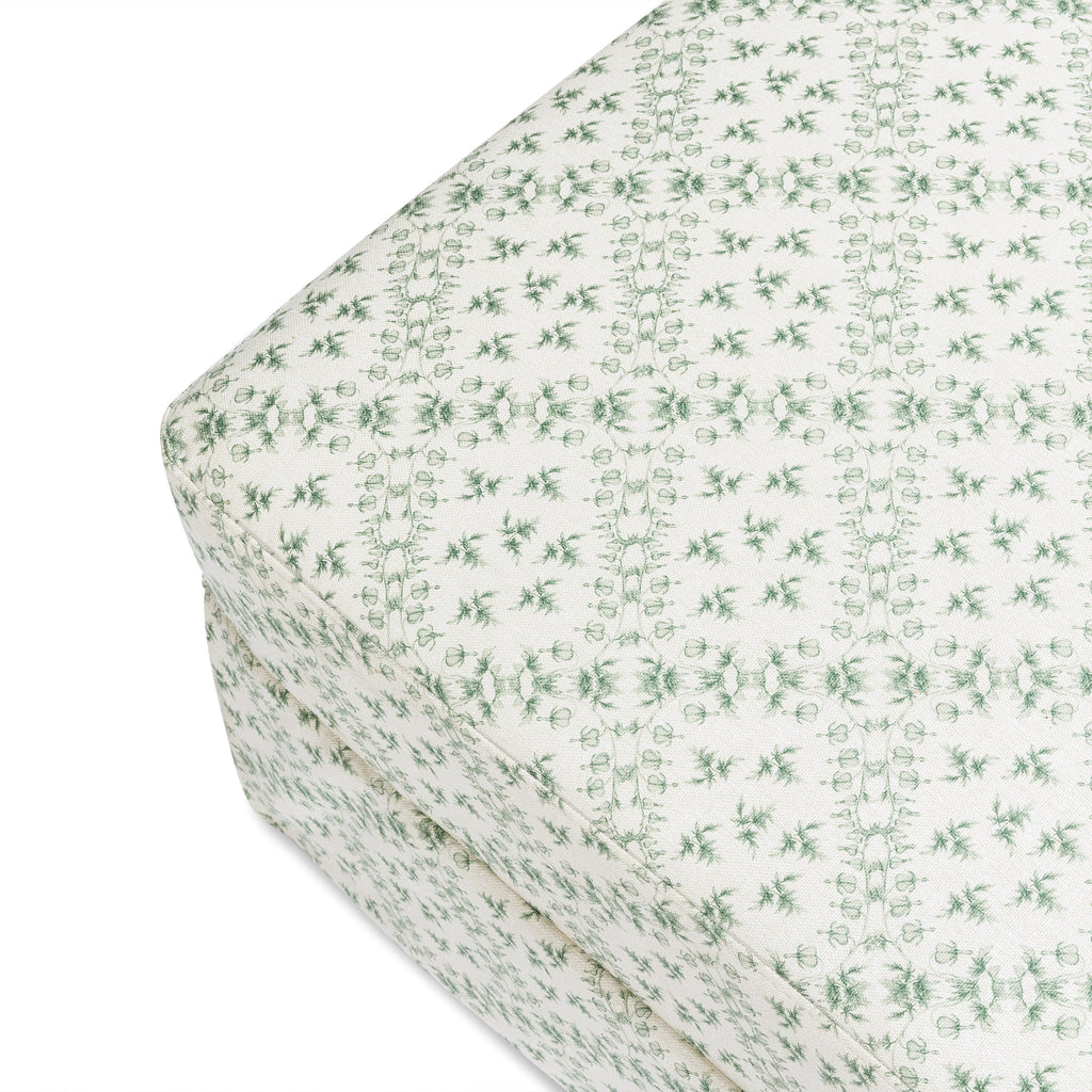 Sarah Flint x Namesake Crawford Gliding Ottoman in Eco-Performance Fabric | Water Repellent & Stain Resistant in Green Lattice Performance Eco-Weave