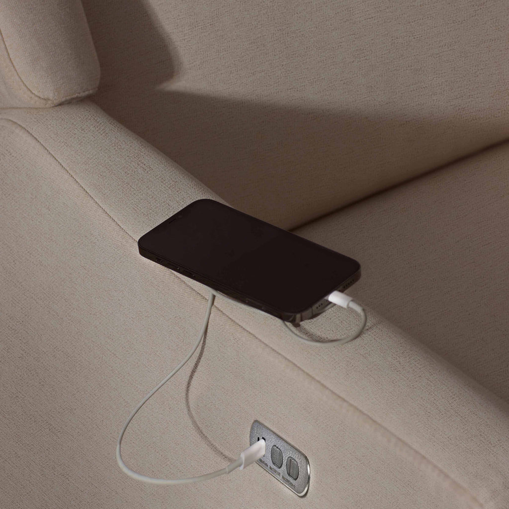 Kiwi Plus Power Recliner and Swivel Glider with Power Adjustable Headrest and USB Port in Performance Beach Eco-Weave