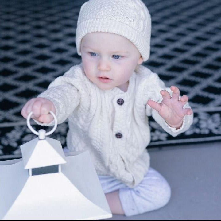 Classic Aran Knit Button Front Cardigan in Natural