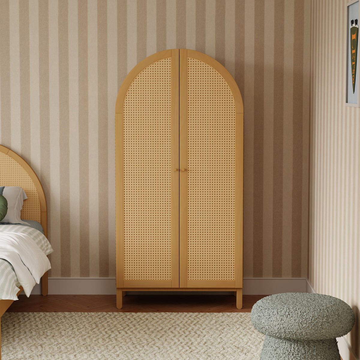 Bondi Cane Assembled Armoire in Honey