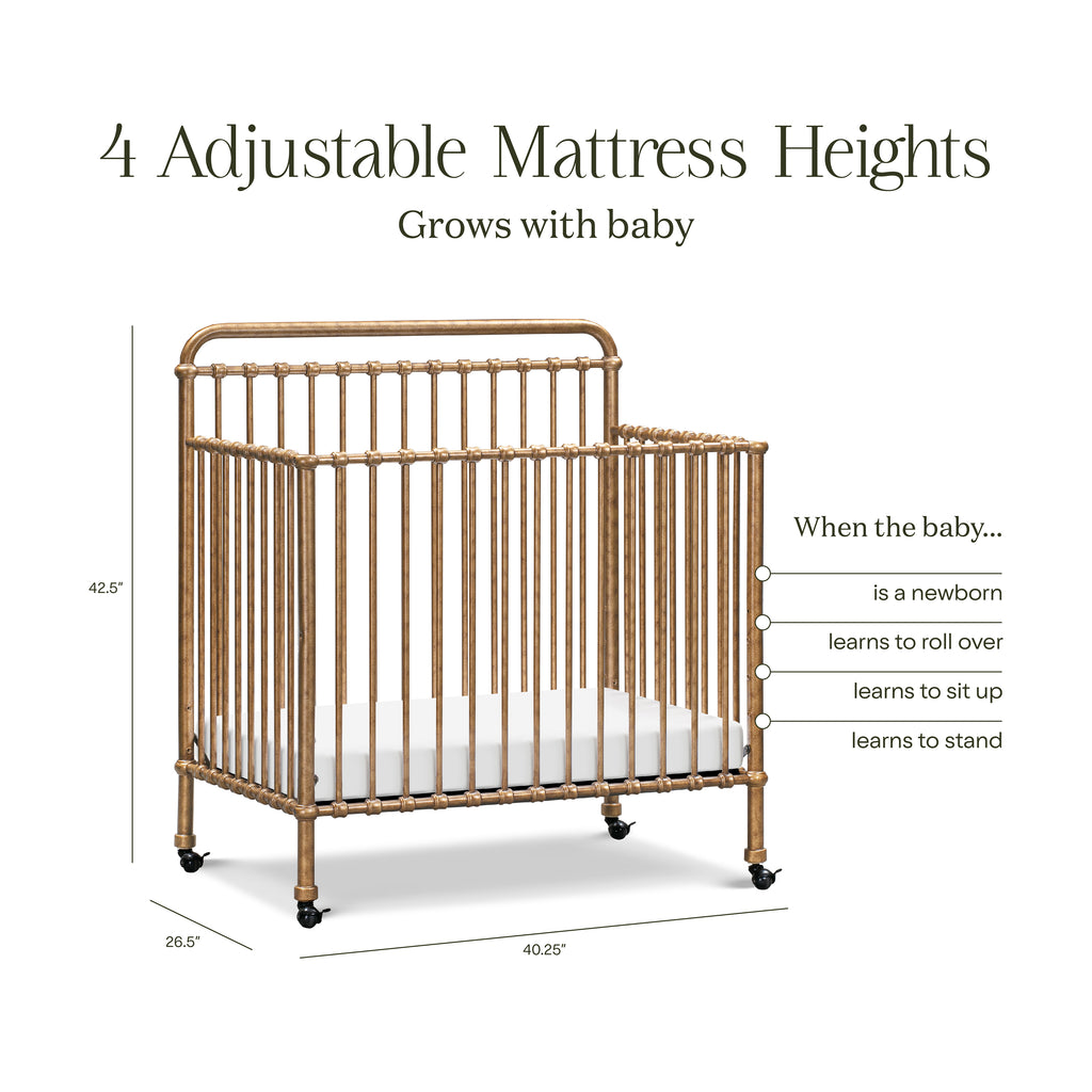 Winston 4-in-1 Convertible Mini Crib in Vintage Gold