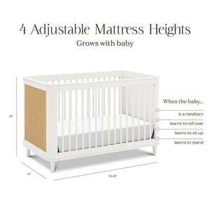 Marin with Cane 3-in-1 Convertible Crib in Warm White & Honey Cane