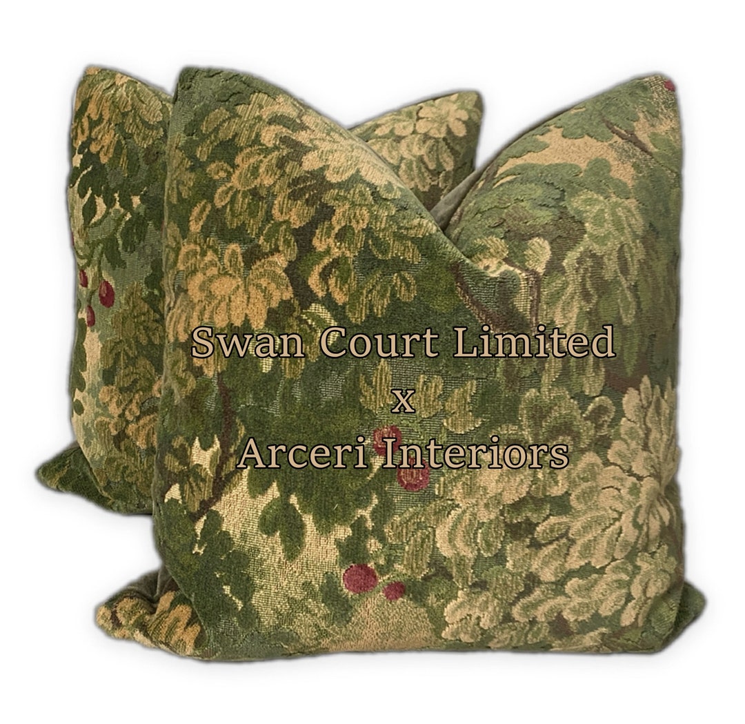 Scalamandre Marly & Mohair Verdure Velvet Pillow Cover, Forest Greens, Italian Luxury Lumbar Pillows, Multiple Sizes