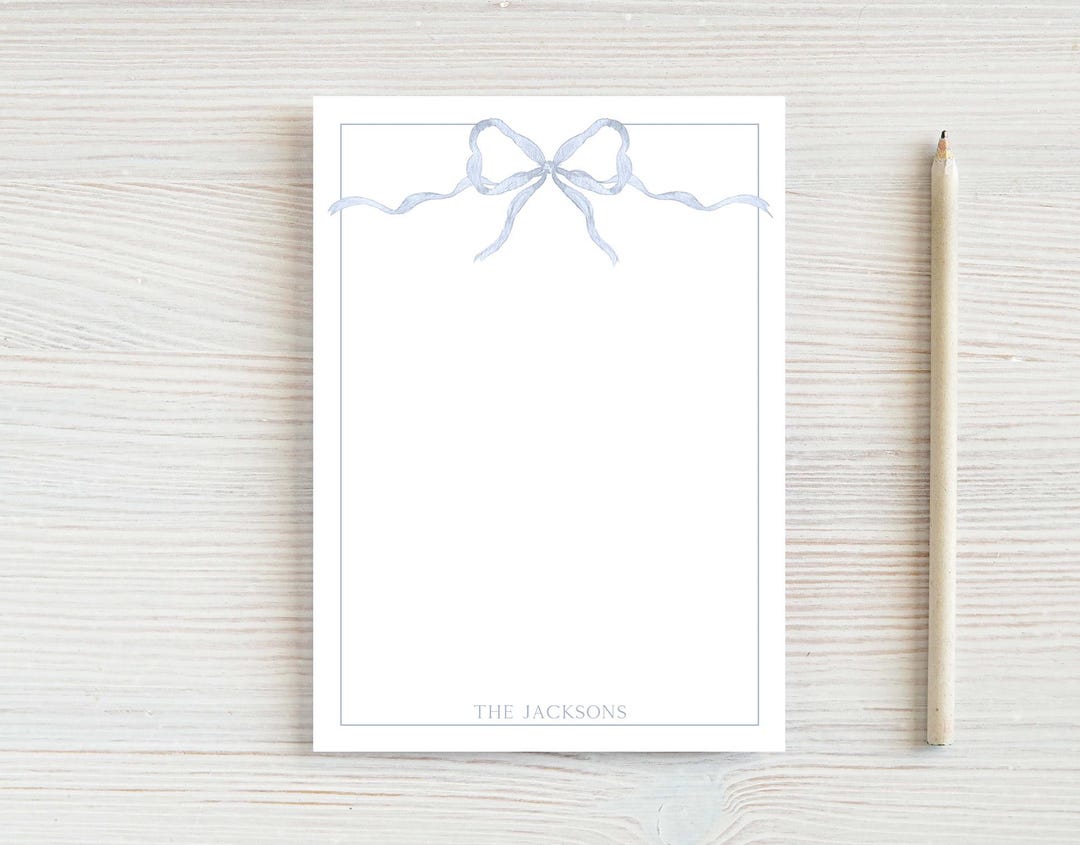 5x7 Personalized Watercolor Blue Bow Notepad - Madison Chinchilla