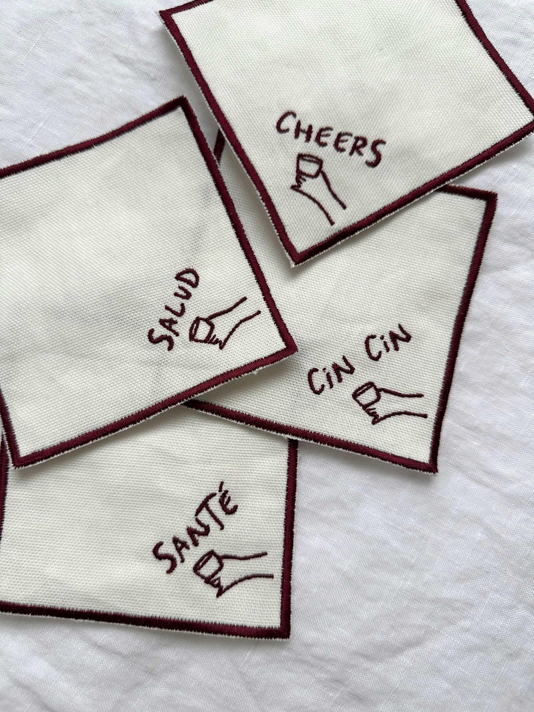 Cheers Embroidered Cocktail Coasters Napkin