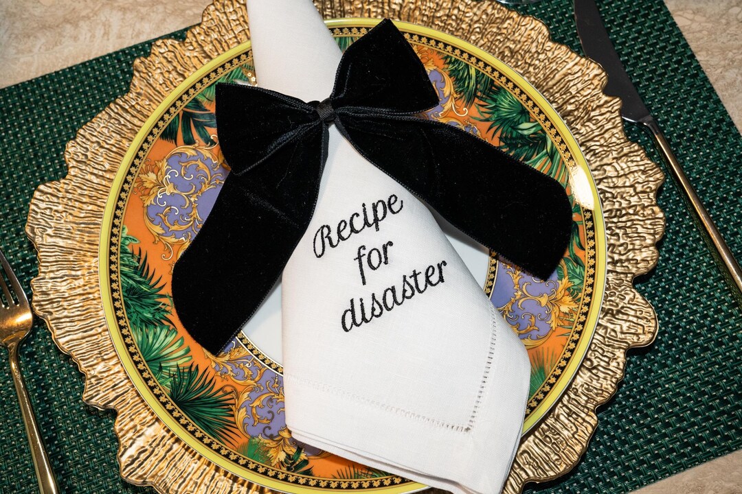 Black Embroidered Linen Napkins
