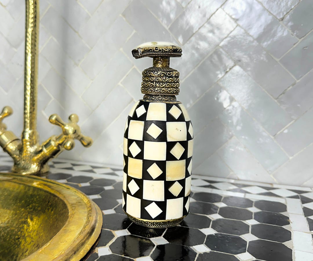 Artisan Brass Soap Dispenser –Brass and Resin Finish, Countertop Bathroom or Kitchen Pump Bottle