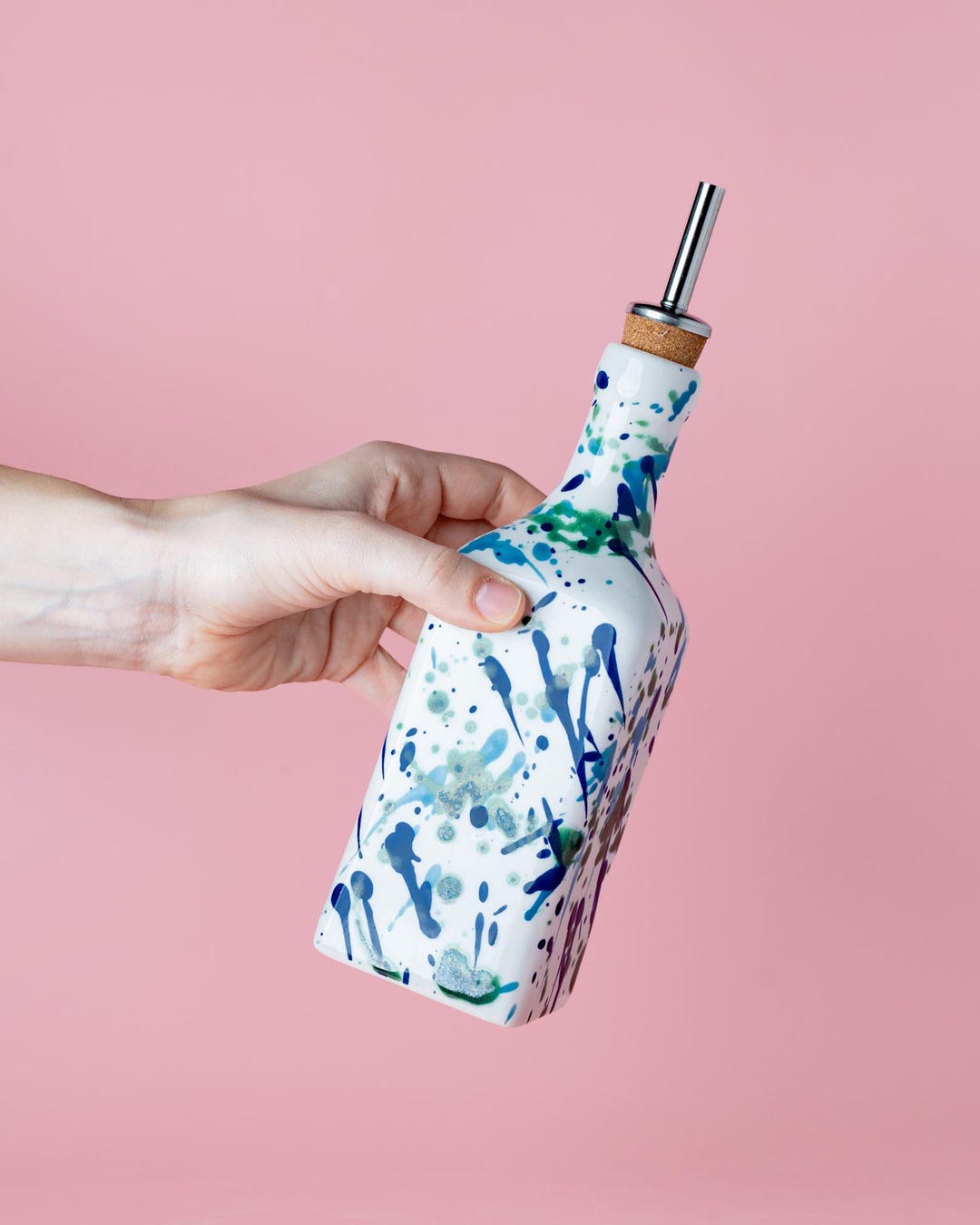 Ceramic Oil Dispenser 475 Ml- Oceanic Aesthetics for Kitchen Decor - Artistic and Functional Oil Cruet. Mothers day gift CORAL