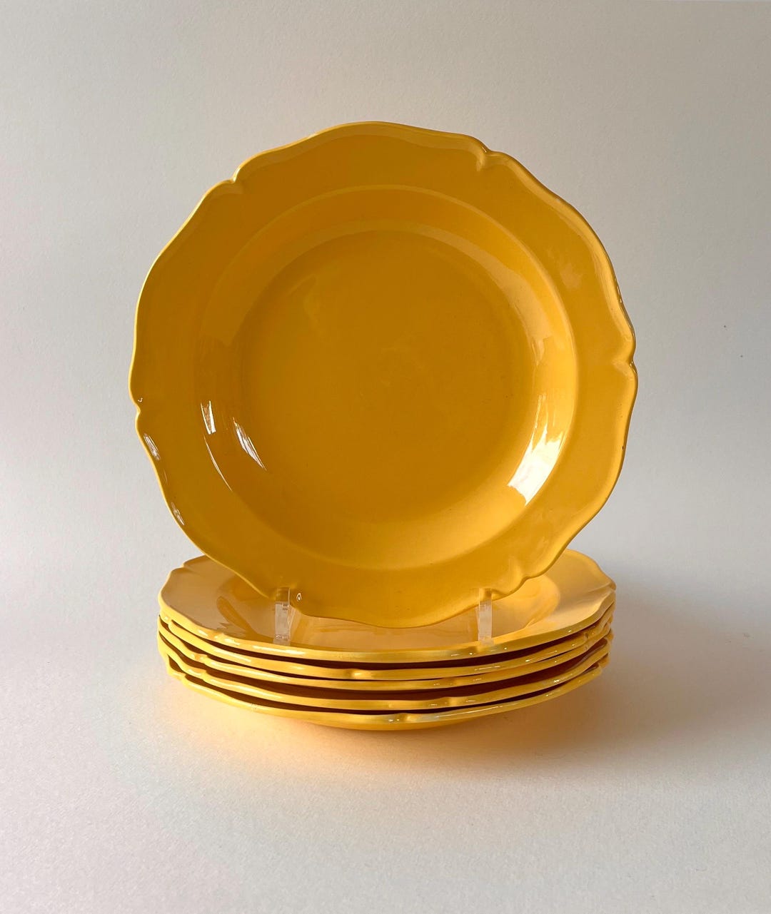 6 Antique Montereau Deep Yellow Plates, 19th Century