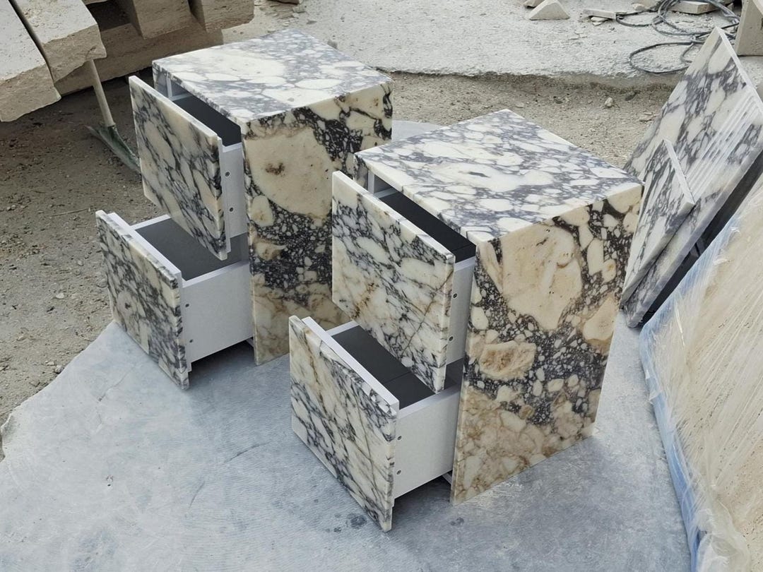 Calacatta Viola Marble Nightstand with Drawer – Handmade Luxury Stone Side Table