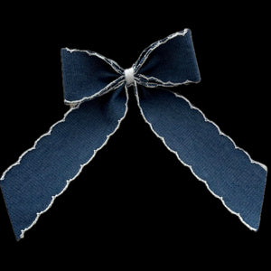 Denim Napkin Bow in Denim with White Scalloped Edge