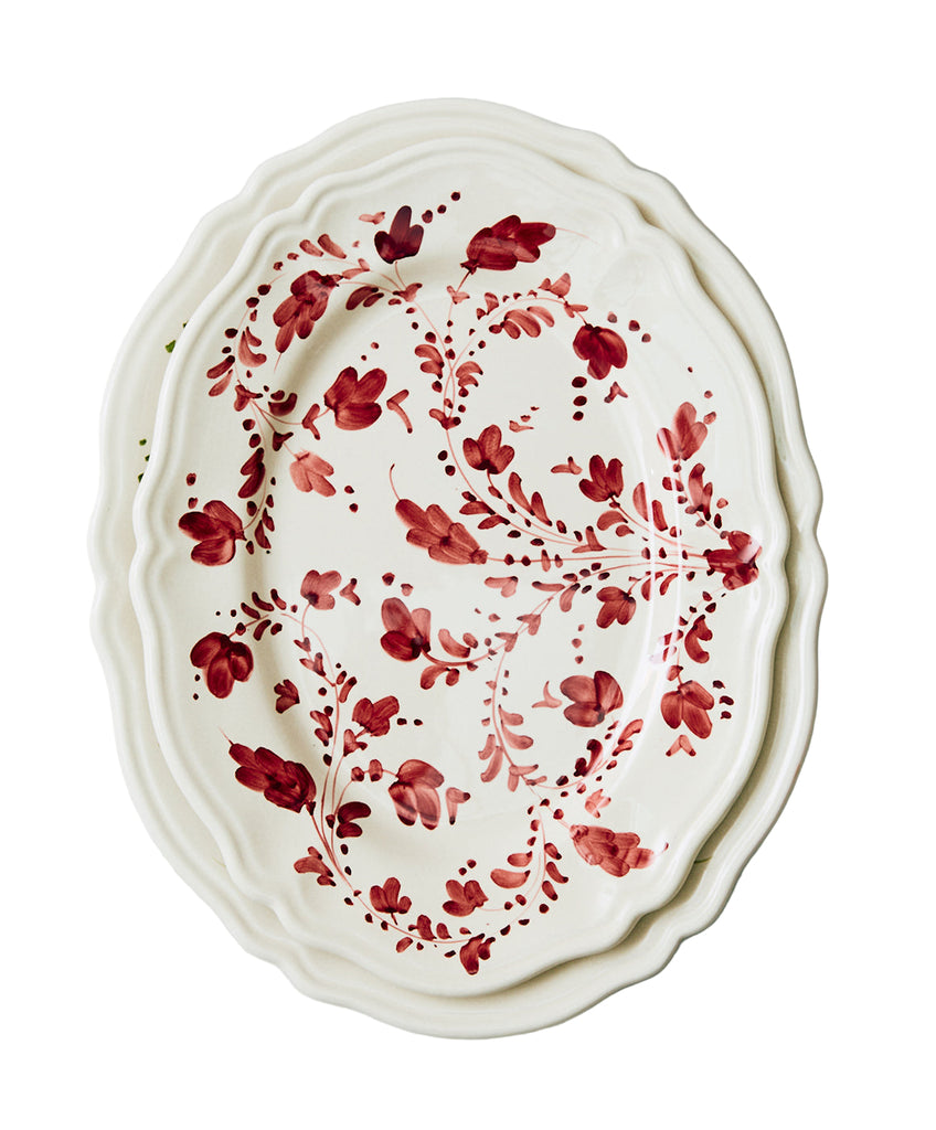 Flora Small Oval Platter in Burgundy