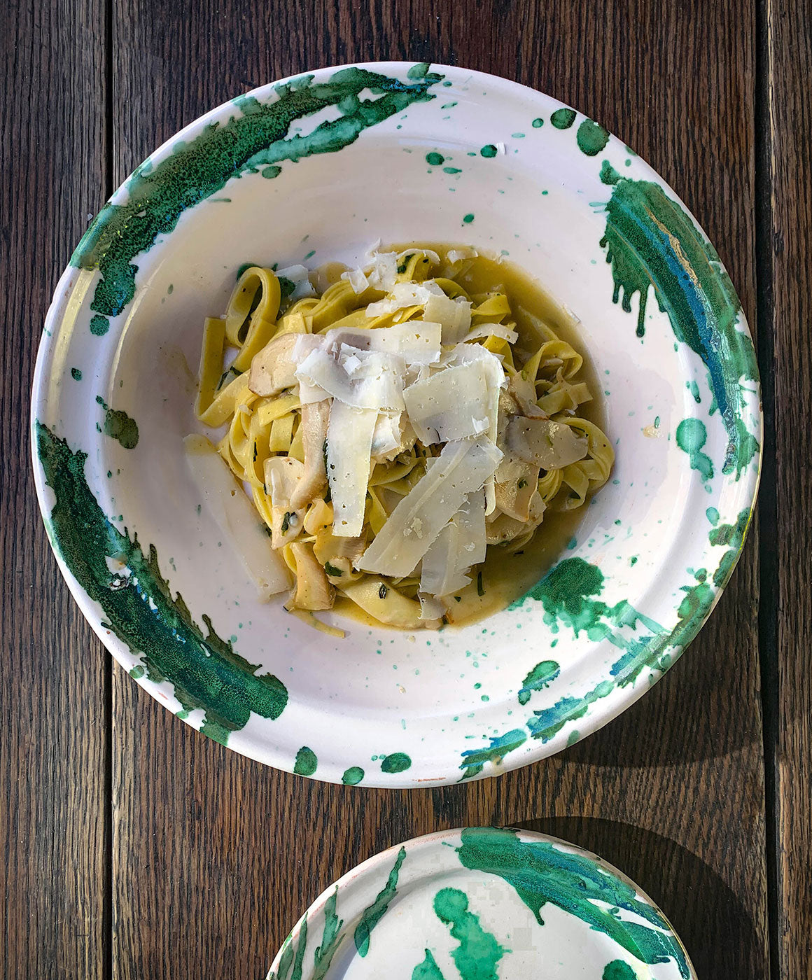 Montegranaro Green & White Splatterware Pasta Dish