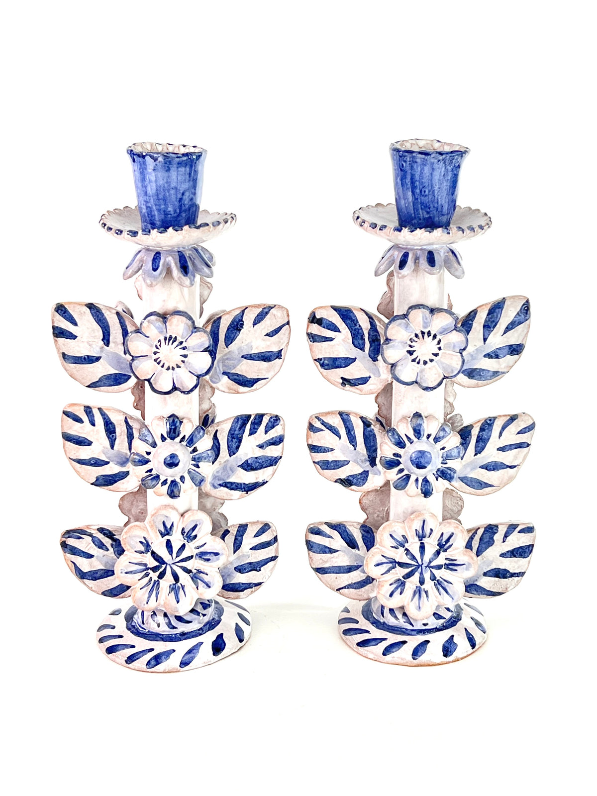 Blue and White Candlesticks Pair