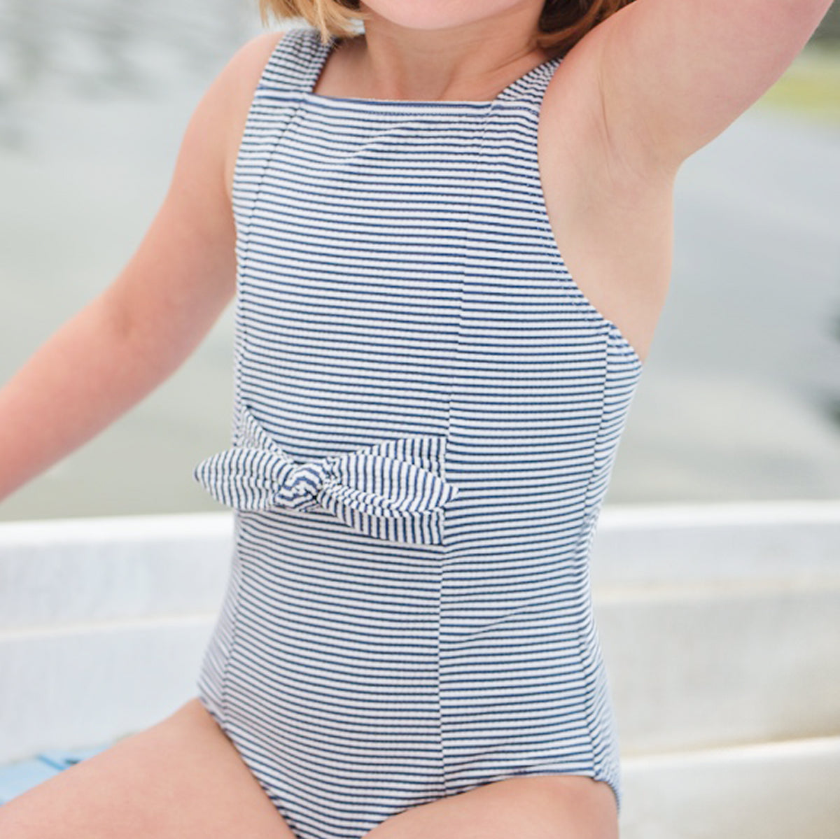 Girl’s Harbor Stripe Tie-Front One Piece