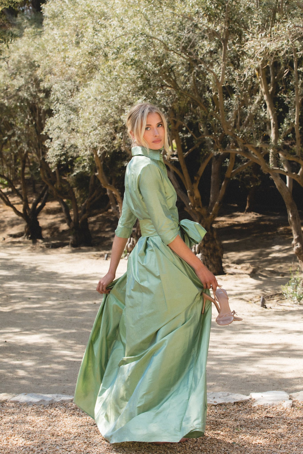 elegant sage dress Elegant Sage Green Halter Neck Beaded Evening Dress LA72737