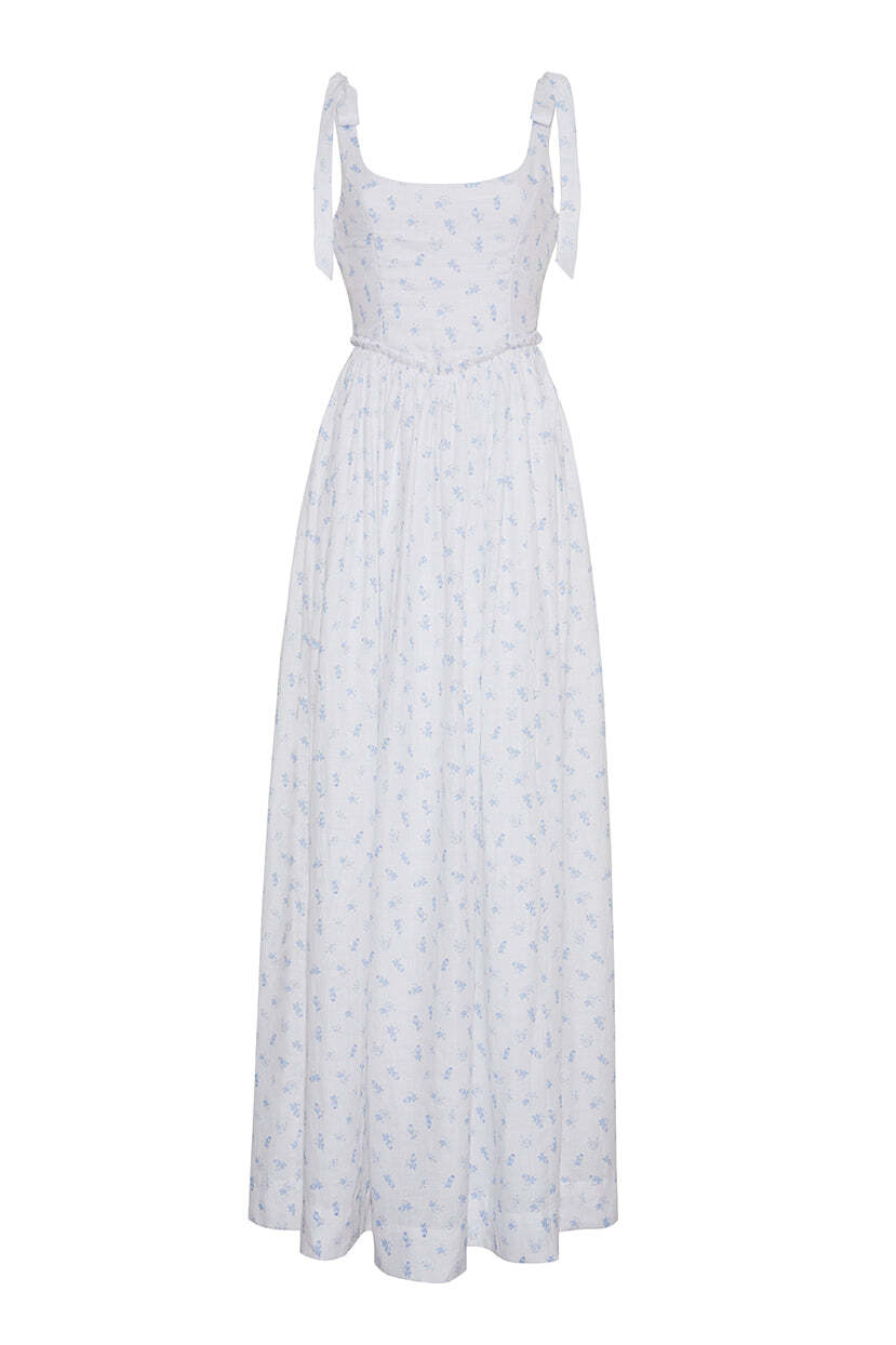 The Marie Dress in Ditsy Blue Floral Linen L The Marie Dress in Ditsy Blue Floral Linen L