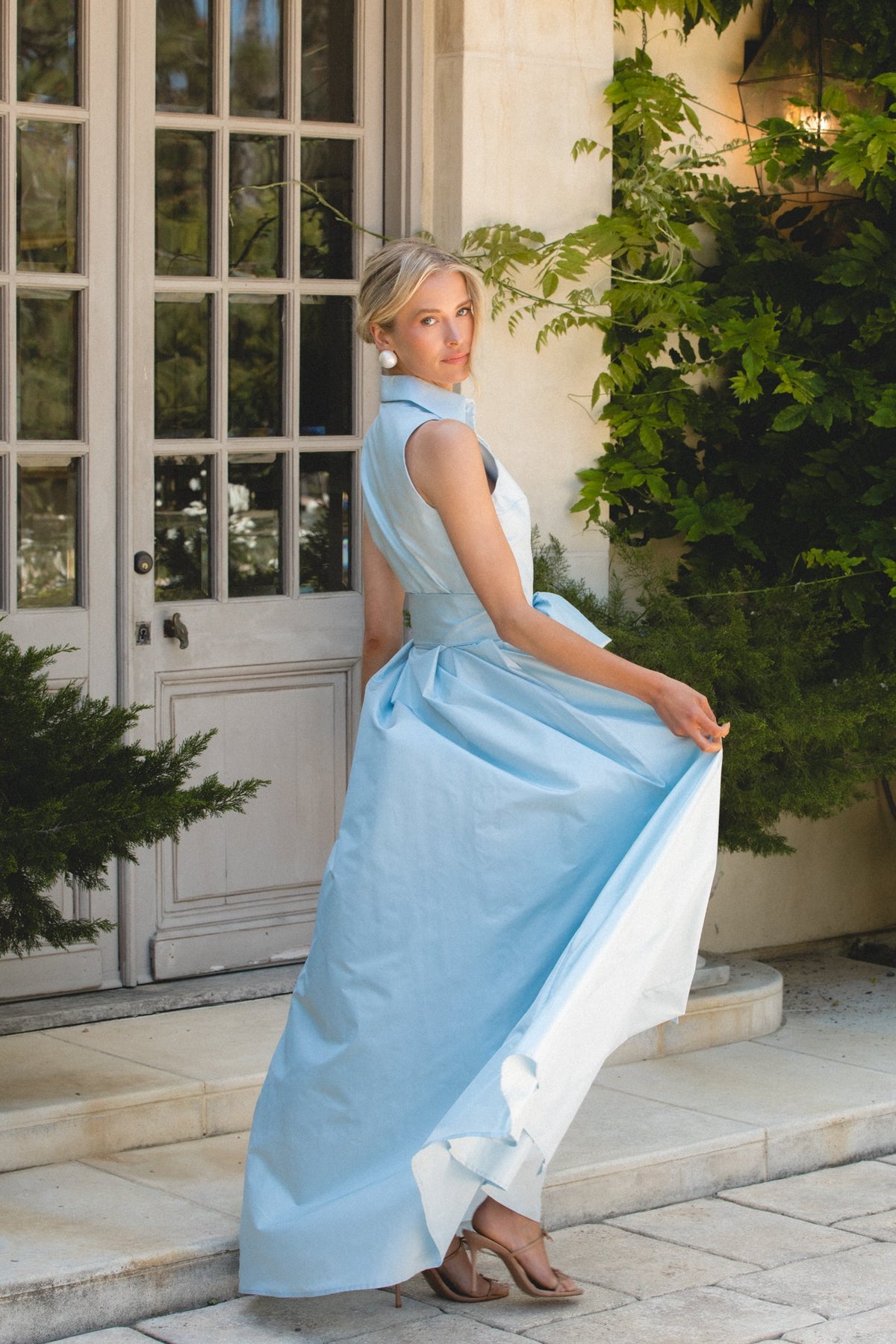 Sleeveless Collar Gown in Blushed Blue
