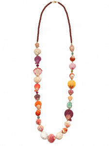 Multi Long Shell Necklace with Gems and Diamonds