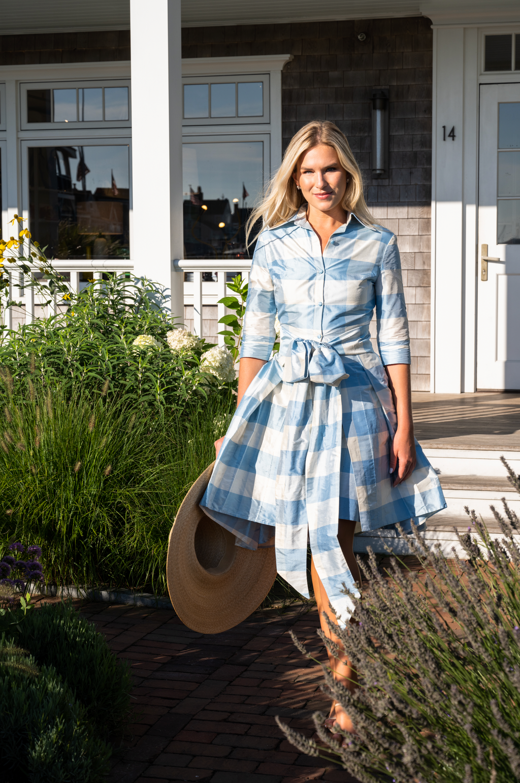 Collared Cocktail Dress in Large Blue Check 0 Collared Cocktail Dress in Large Blue Check 0
