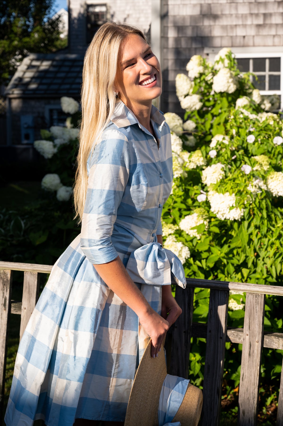 Collared Cocktail Dress in Large Blue Check