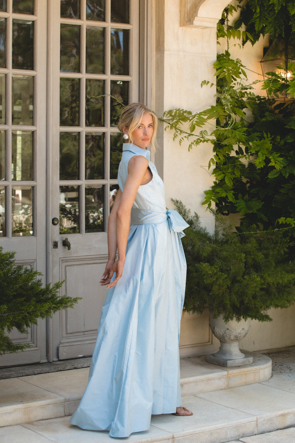 Sleeveless Collar Gown in Blushed Blue