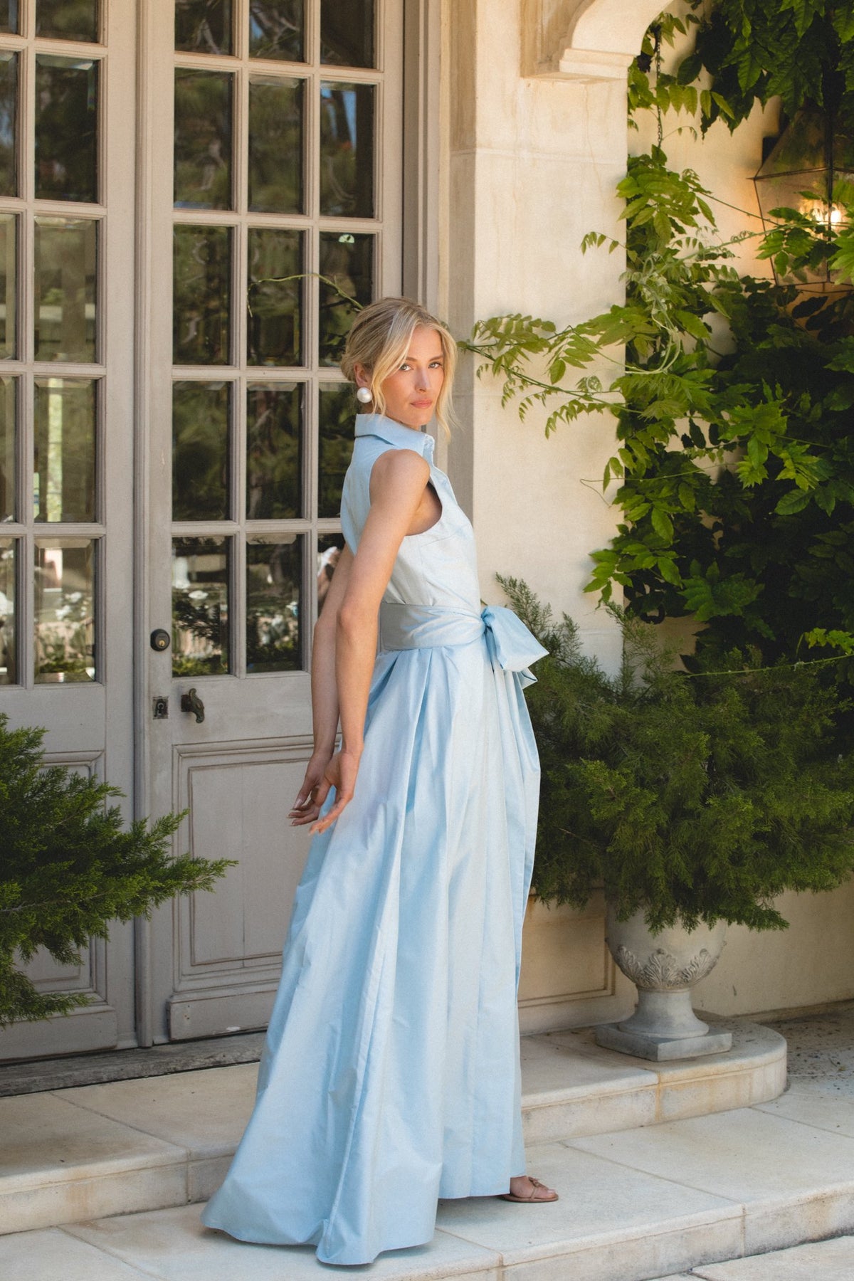 Sleeveless Collar Gown in Blushed Blue