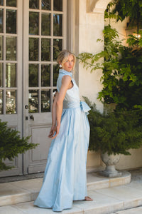 Sleeveless Collar Gown in Blushed Blue