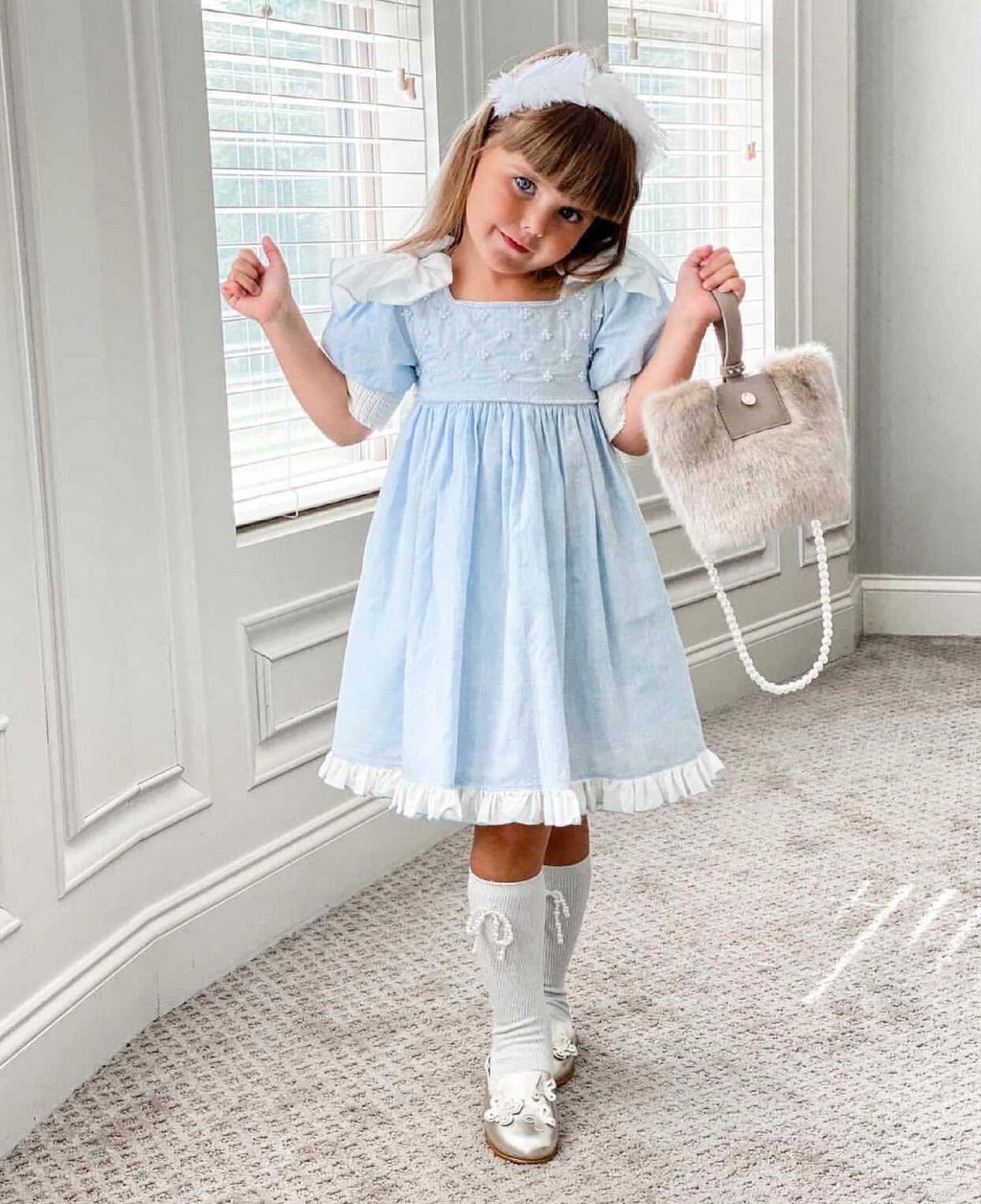 Charlotte Baby Blue Linen Dress - Petite Maison Kids