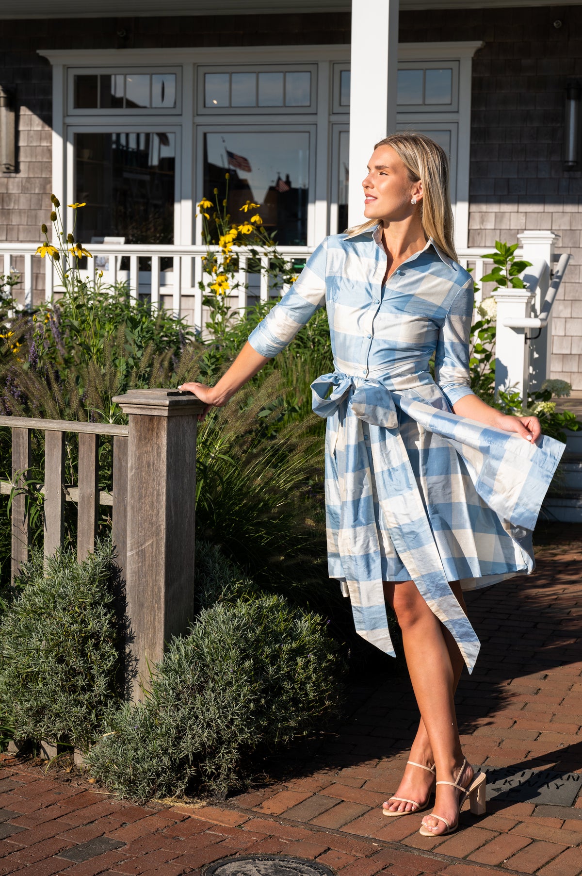 Collared Cocktail Dress in Large Blue Check