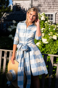 Collared Cocktail Dress in Large Blue Check