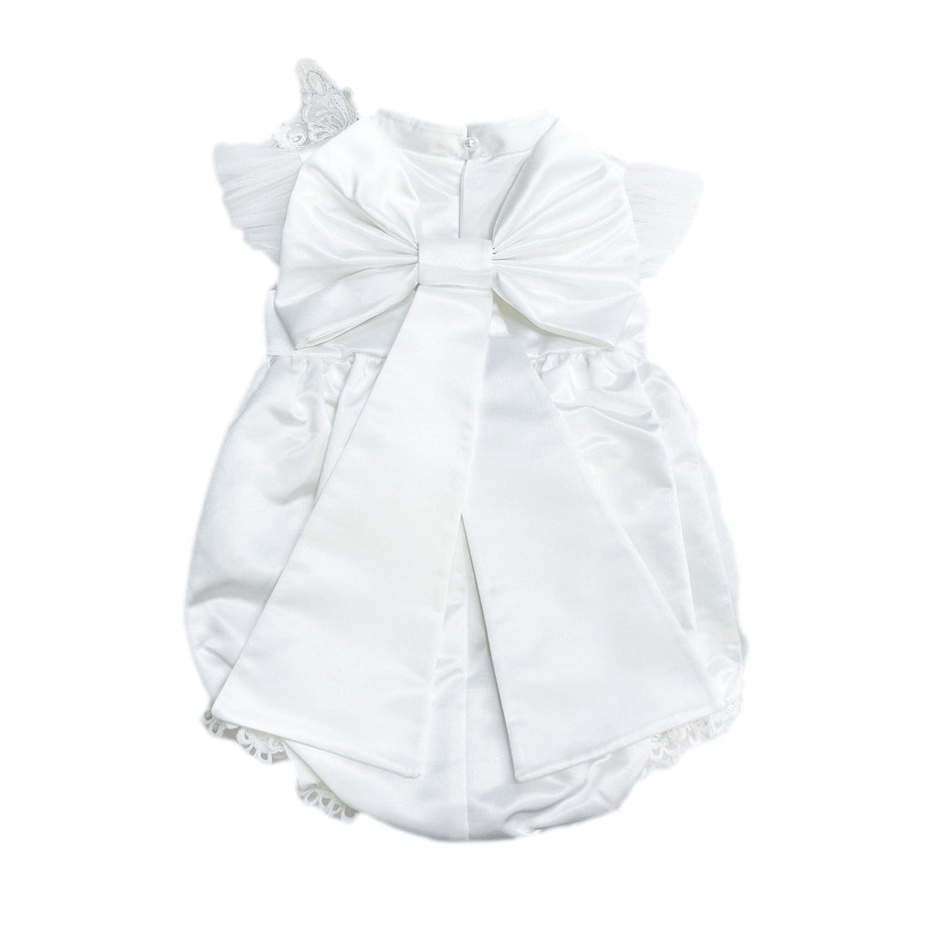 Butterfly White Satin Ceremony Romper - Petite Maison Kids