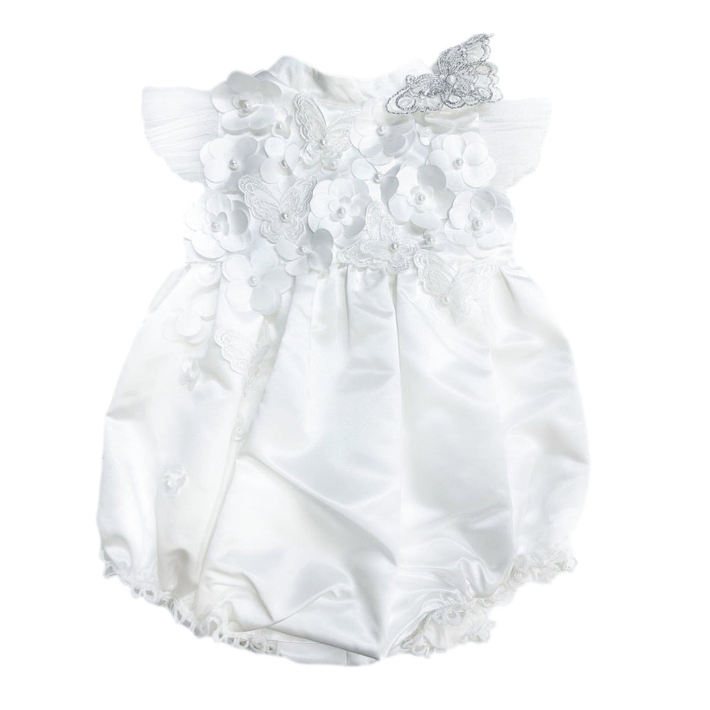 Butterfly White Satin Ceremony Romper - Petite Maison Kids