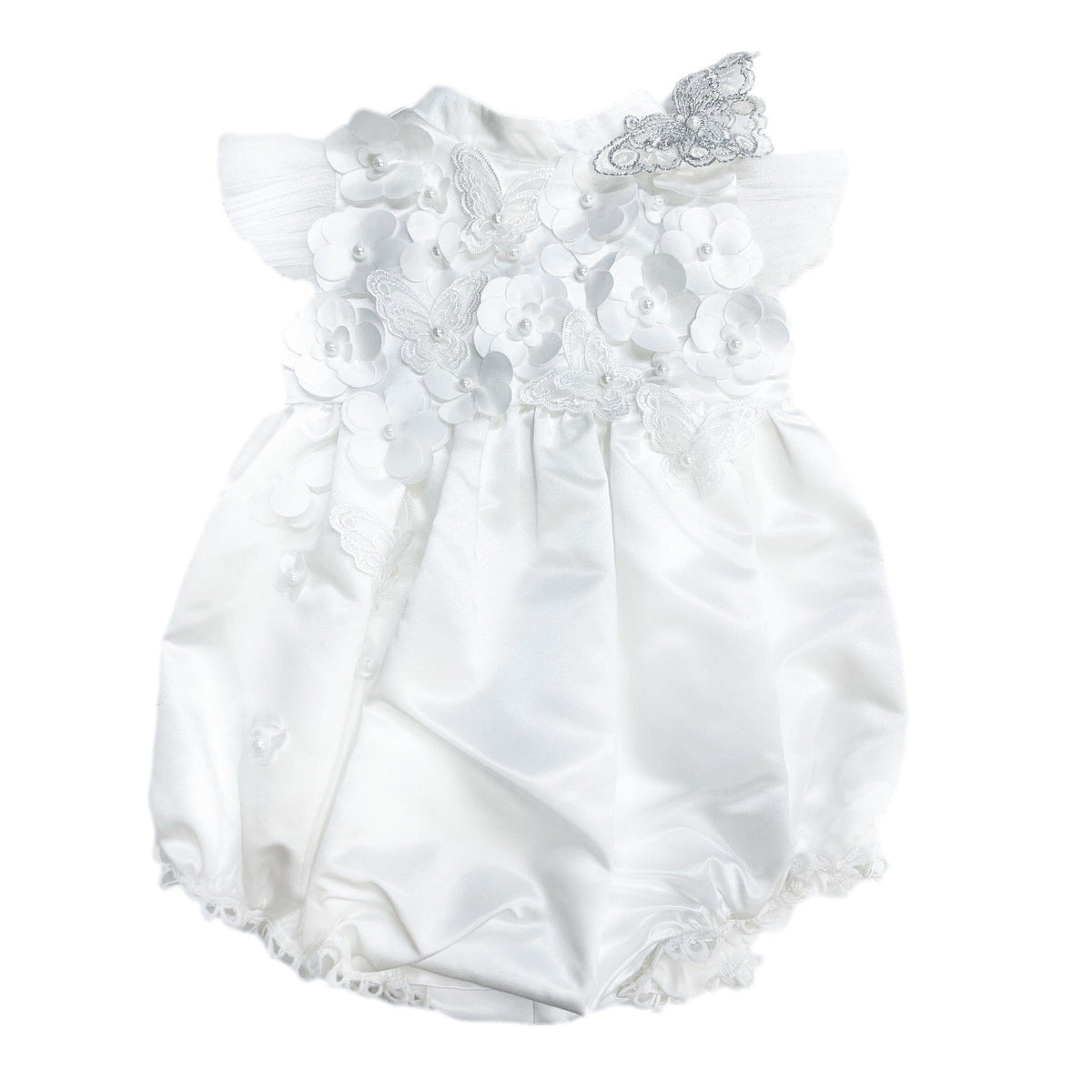 Butterfly White Satin Ceremony Romper - Petite Maison Kids
