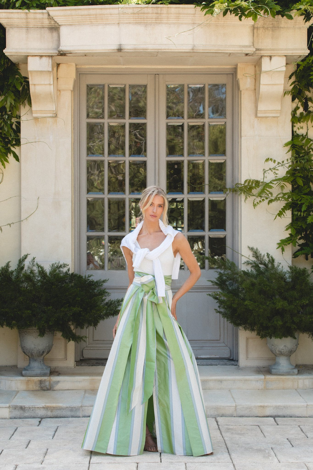 Socialite Skirt in Green Stripe