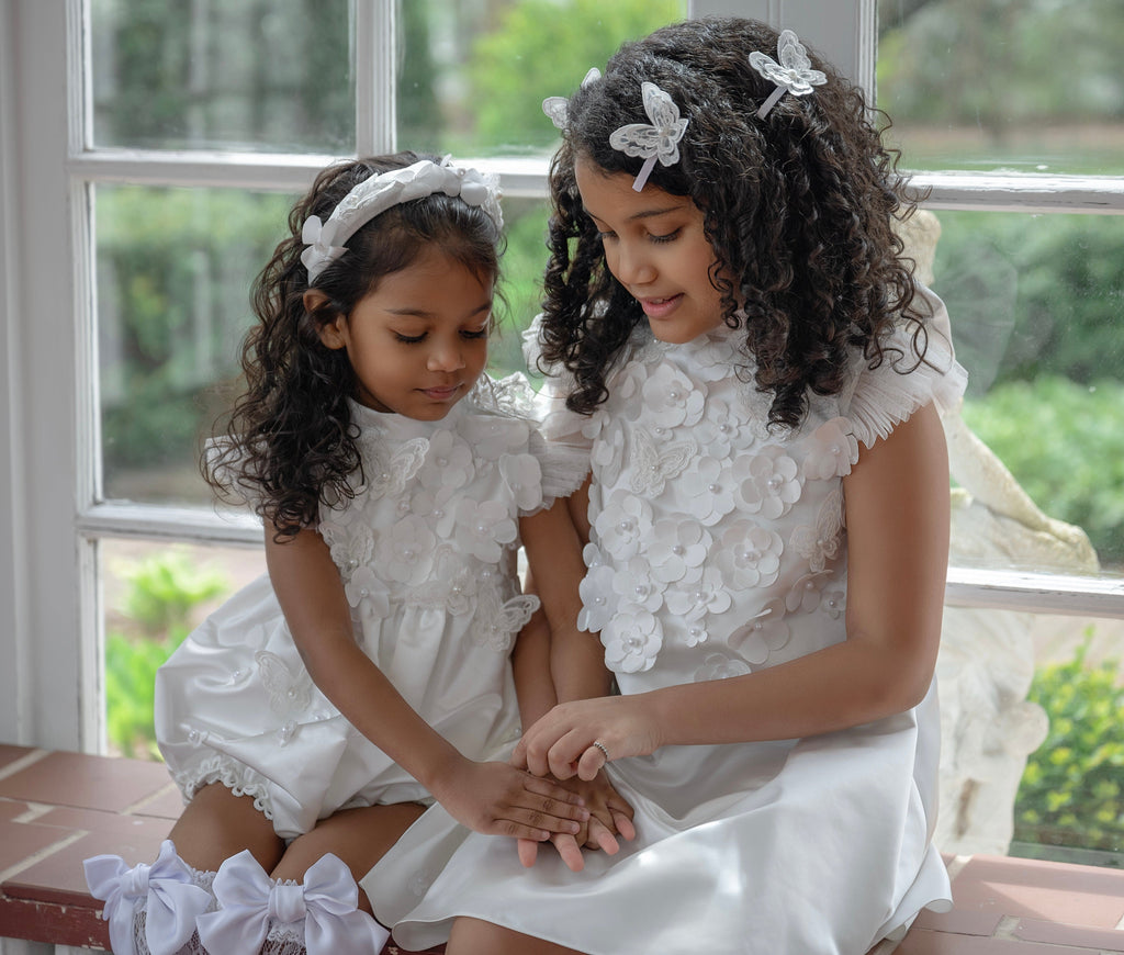 Butterfly White Satin Ceremony Romper - Petite Maison Kids