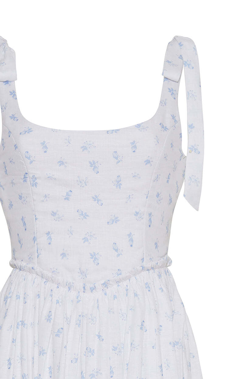 The Marie Dress in Ditsy Blue Floral Linen L The Marie Dress in Ditsy Blue Floral Linen L