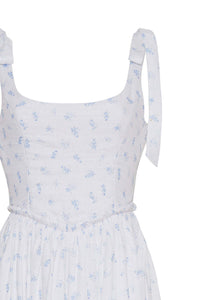 The Marie Dress in Ditsy Blue Floral Linen